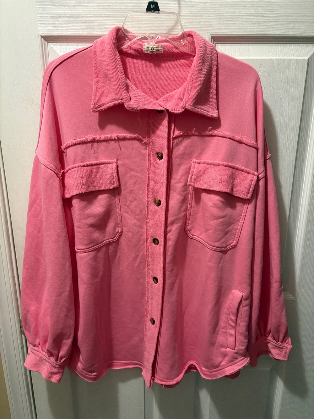POL sweatshirt material pink button oversized shacket